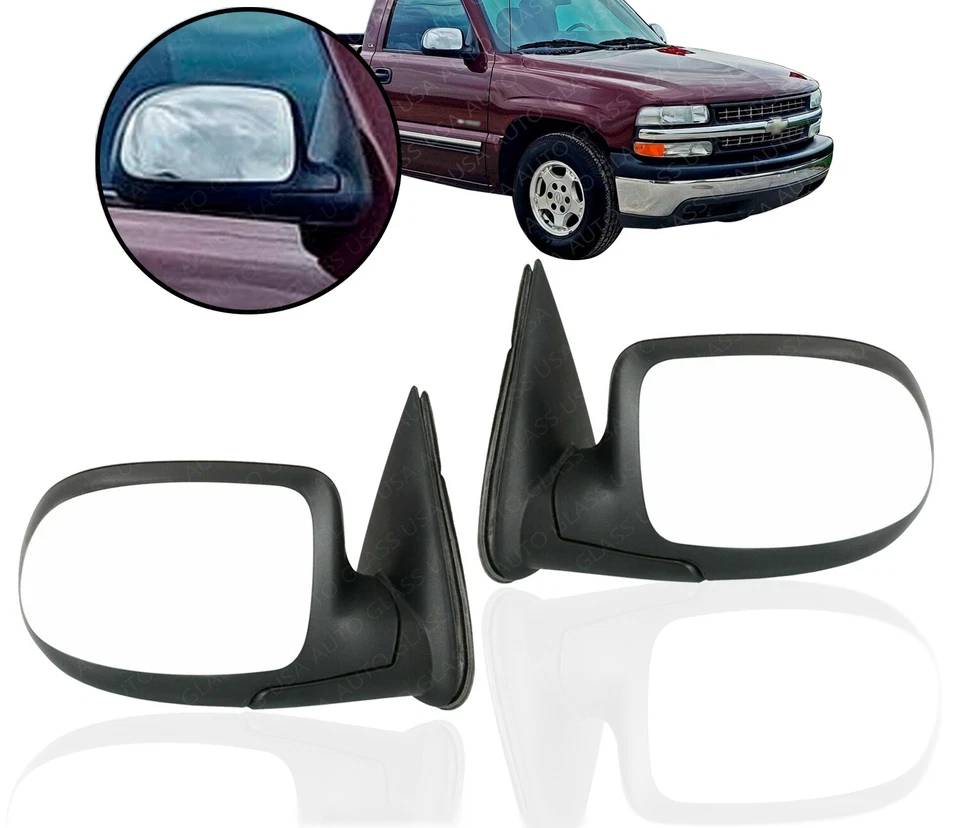 镜子套装 铬 适用于 99-02 GMC Sierra 1500 2500 雪佛兰索罗德 1500 2500 — 第 2/4 张图片