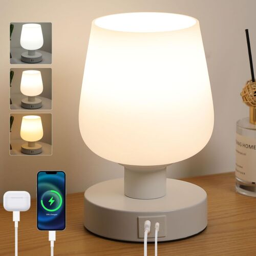 Touch Bedside Table Lamp with Lamp Shade LED Bulb Dimmable Nightstand Desk Lamp