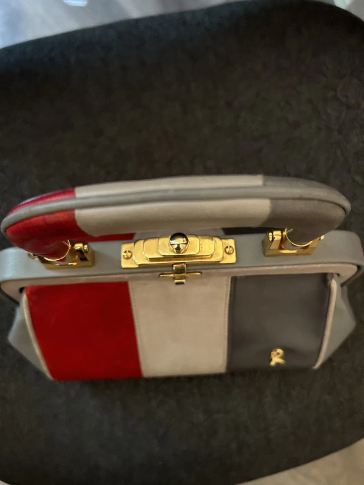 Bolso Bagonghi Roberta Di Camerino Vintage Cuero Gris Rojo Foto 2 de 4