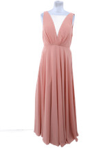 Jenny Yoo Women's Formal Dress Size 12 Peach V-Neck Mesh Plunge Ball Gown Used