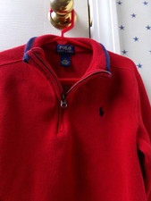 FLAW Boys Ralph Lauren Quarter Half Zip Size 7 Sweater Red Blue Pullover POLO