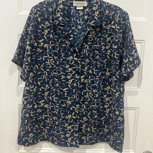 DonnKenny Woman Plus 2X Blue Khaki Short Sleeve Button Blouse Top Shirt