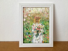 Mädchen mit Blumen Ölgemälde auf Malkarton Sommerwiesenlandschaft  Gemälde