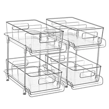  2-Tier Bathroom Organizer with Dividers, Clear Under Sink and Pull Clear-2Pcs
