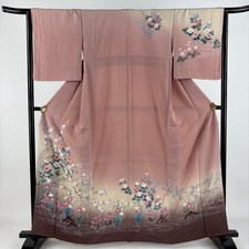 JAPANESE KIMONO TSUMUGI PINK 161cm 5 ft 3 in PURE SILK DD6939