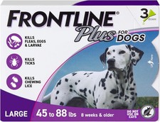 FRONTLINE Plus Flea Tick for Large Dogs, 45-88 lbs, 3 Treatments