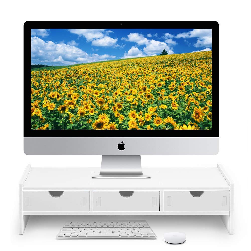 Monitor Stand Riser, Computer Laptop Riser Shelf with 3 Organizer Drawers (Wh...-image