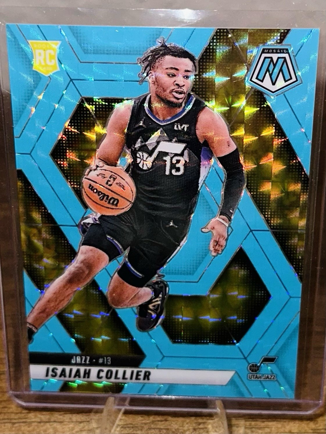 2024-25 Mosaic Isaiah Collier #222 Fluorescent Blue Mosaic Prizm /75 (RC)