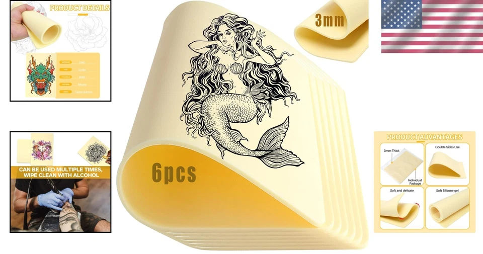 Kit de práctica de piel falsa de 6 piezas de 3 mm, 11,8 X 8,3 pulgadas de espesor de piel de silicona con 2 piezas Tat Foto 2 de 4