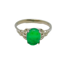Sterling Silver Cabochon Jadeite Floral Pattern Ring Vintage c1990 Size N 1/2