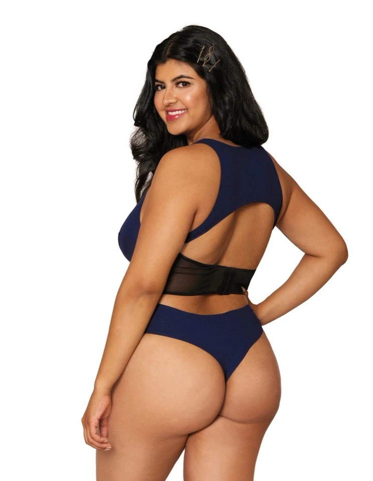 DREAMGIRL Tejido acanalado Cuello Alto Espalda Corredora Peluche Prendas para dormir Lencería | TALLA GRANDE | Foto 2 de 4