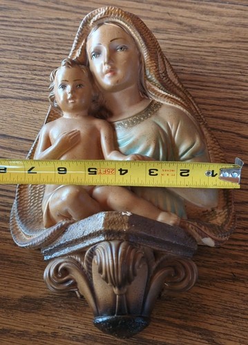 Vintage Virgin Mary and Child Baby Jesus Chalkware Wall Display Decor 11" - Picture 7 of 7