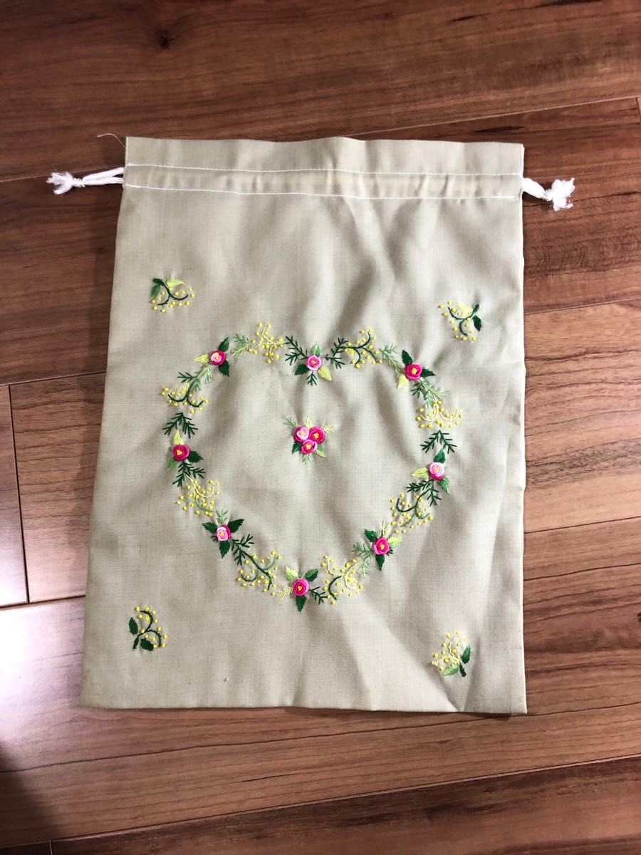 Drawstring bag Drawstring pouch Floral pattern em… - image 2