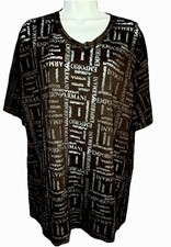 Emporio Armani Printed V-Neck Tee Shirt Size 12 Black Sheer