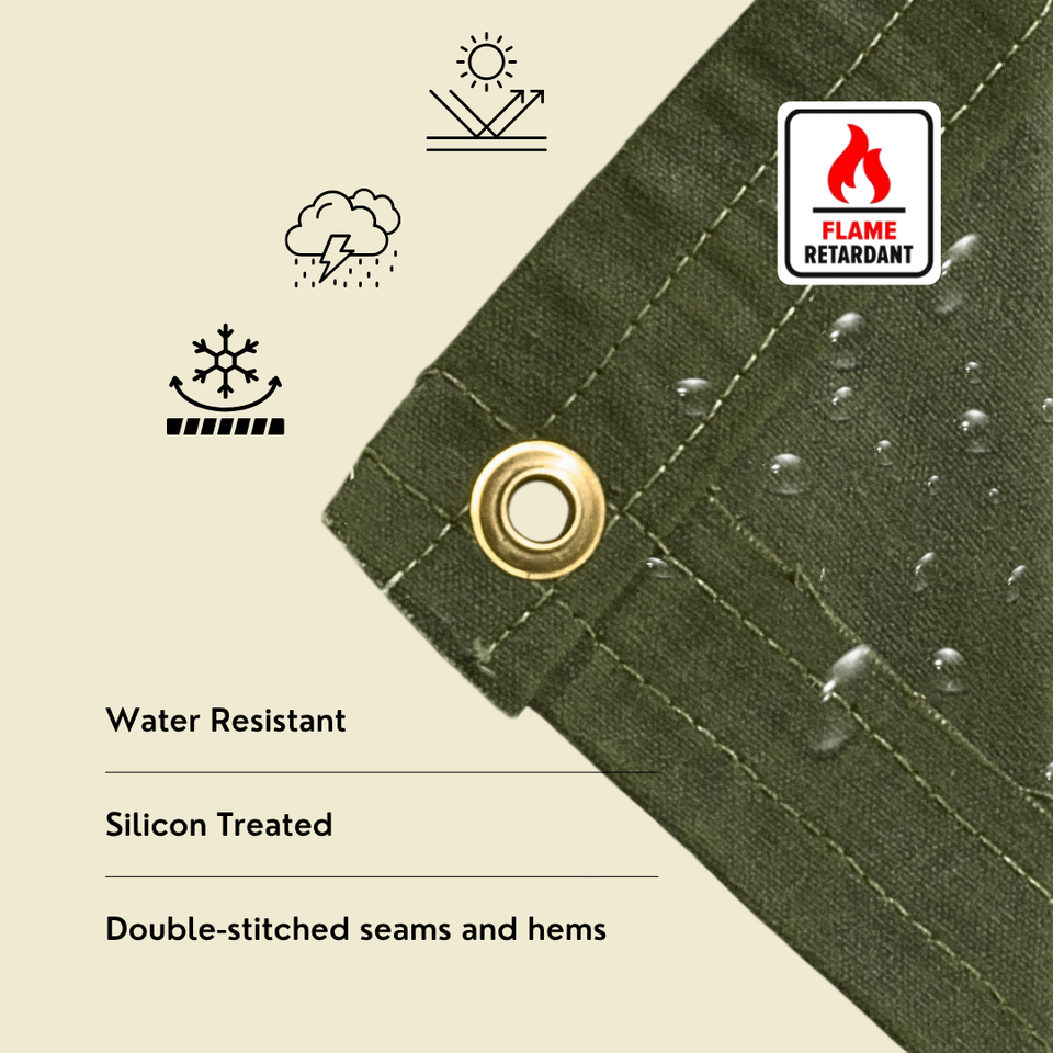 TarpsNow Fire Retardant Canvas Tarp – 8' X 12' Heavy Duty 18 MIL, Flame & Tear Resistant, Brass Grommets, Meets CPAI-84 & NFPA 701