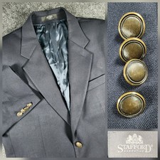Stafford Executive Blazer Mens 40R Navy Blue 100 Wool Brass Button Sport Coat