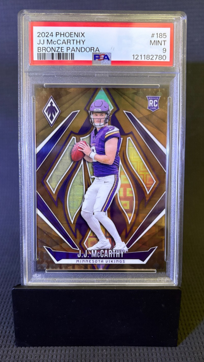 2024 Panini Phoenix - Rookies J.J. McCarthy #185 Bronze Pandora /33 (RC) PSA 9