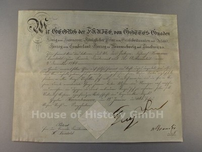 150187: Hannover, Patent Beförderung zum Seconde Lieutnat, OU König Georg V 1864