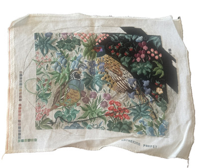 Katherine Parfet Partridge Pheasant Hand Painted Needlepoint Started Finish Me