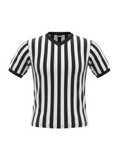 Alleson Athletic Unisex Black White Striped V-Neck Referee Shirt 2XL