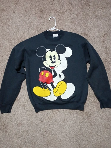 Vintage Disney Mickey Mouse Black Sweatshirt Size Large Made in USA