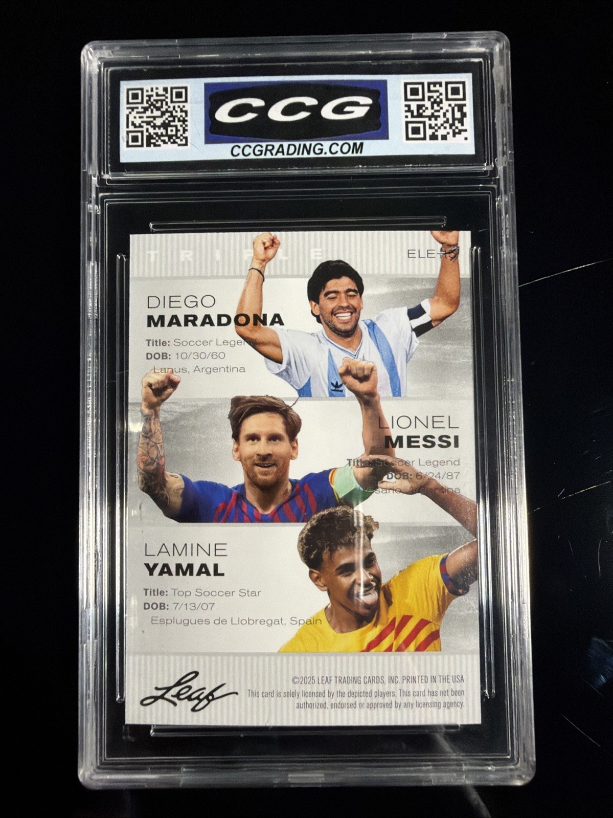 2024 Leaf - Exclusive Legends Edition Lamine Yamal, Pelé, Lionel Messi #ELE46 view 2