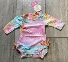 New RuffleButts Pastel Tie Dye One-Piece Rashguard Swimsuit, 0-3M