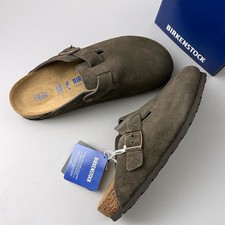 Birkenstock Boston Women's Suede Leather Soft Footbed Narrow Clogs Shoes Mocha