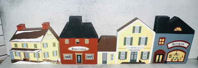4 Cat s Meow Village Wooden Shelf Sitters 1980s Buildings Houses Shops