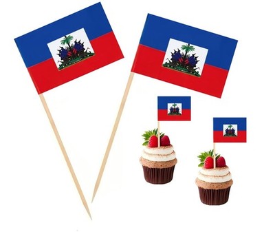 100 Pcs Haiti Flag Haitian Toothpick Flags, Cocktail Picks Mini Stick Blue 