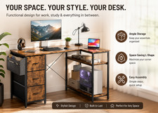 140cm Corner Desk with Drawers, Reversible L shaped Computer Desk