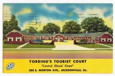 1955 Color Linen Postcard of Yording's Tourist Court Morton Ave, Jacksonville Il