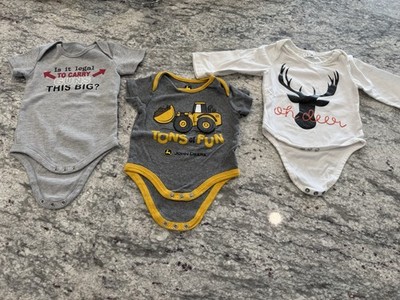 Faded Glory & John Deere 3-6 Months Baby Boy One Piece, Deer, Tractor, LOT OF 3