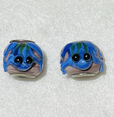 PAIR of TROLL Beads with Blue Frogs On Top..not Sterling