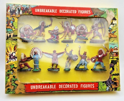 Vintage 12 Pack of Hand Painted American Indian Figures. Marx? Hong Kong