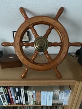 Original Steuerrad aus Holz mit Messingnabe, maritim, antiker Stil