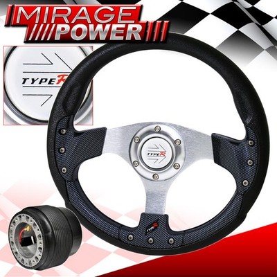 Carbon Fiber Silver Center Black Pvc Leather Steering Wheel For 95-11 Accent