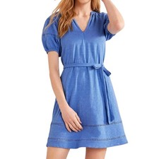 Boden Women's Trim Detail Jersey Dress 100% Cotton Blue Size 10