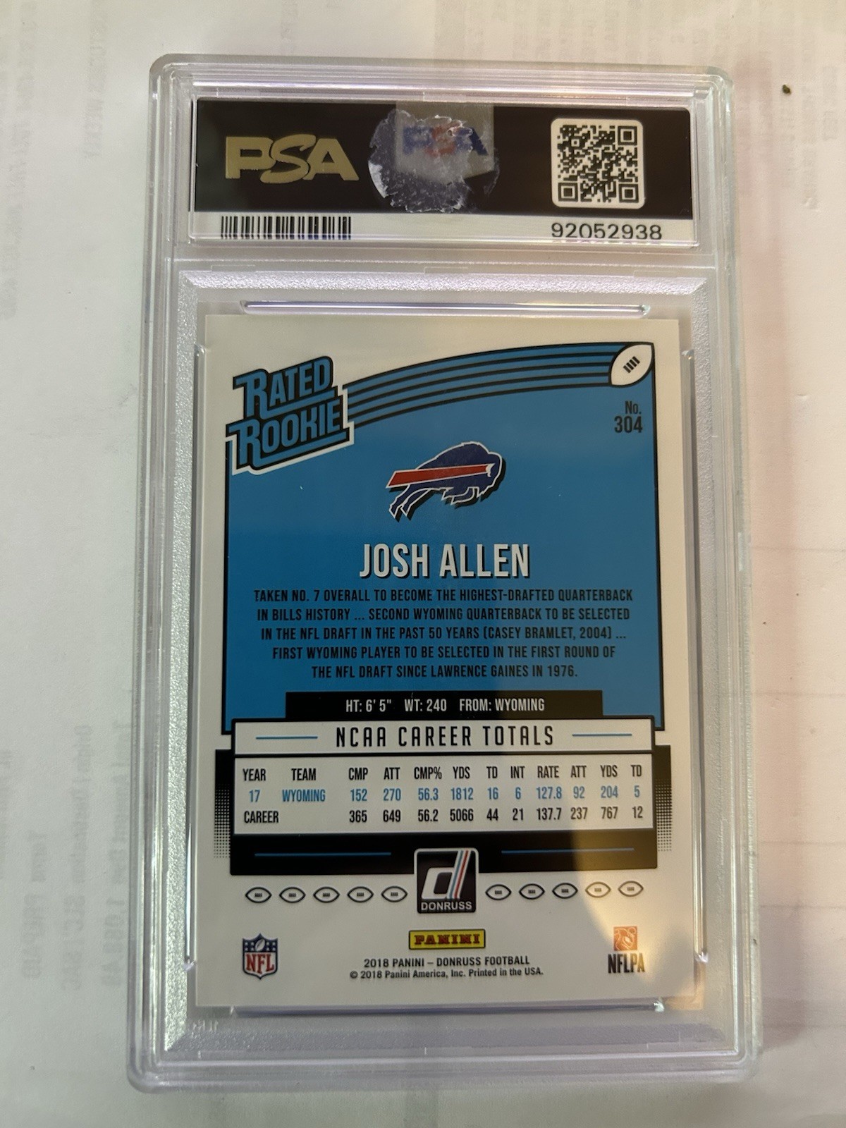 2018 Panini Donruss - Rated Rookie Josh Allen #304 (RC) PSA10! view 6