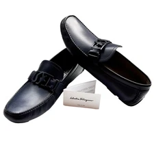 NEW Ferragamo 9.5 D PETER Blue Calf Leather Men's Gancini Loafers Drivers Dress