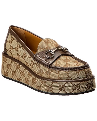 Gucci Gg Canvas & Leder Plateau Loafer Damen Braun 36,5