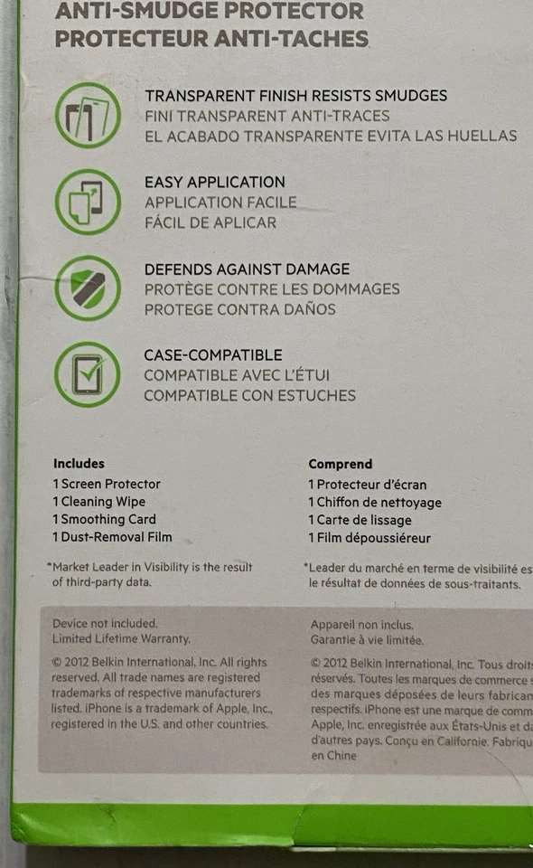 Protector de pantalla transparente Gaurd iPhone 5/5s/5c Belkin + antimanchas verdadero transparente Foto 3 de 4