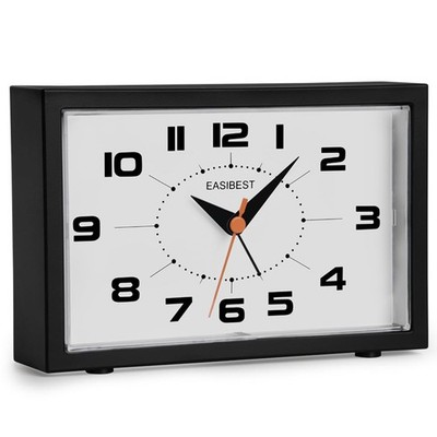 Silent No Ticking Analog Alarm Clock,Crescendo Alarm,Snooze with Small, Black 