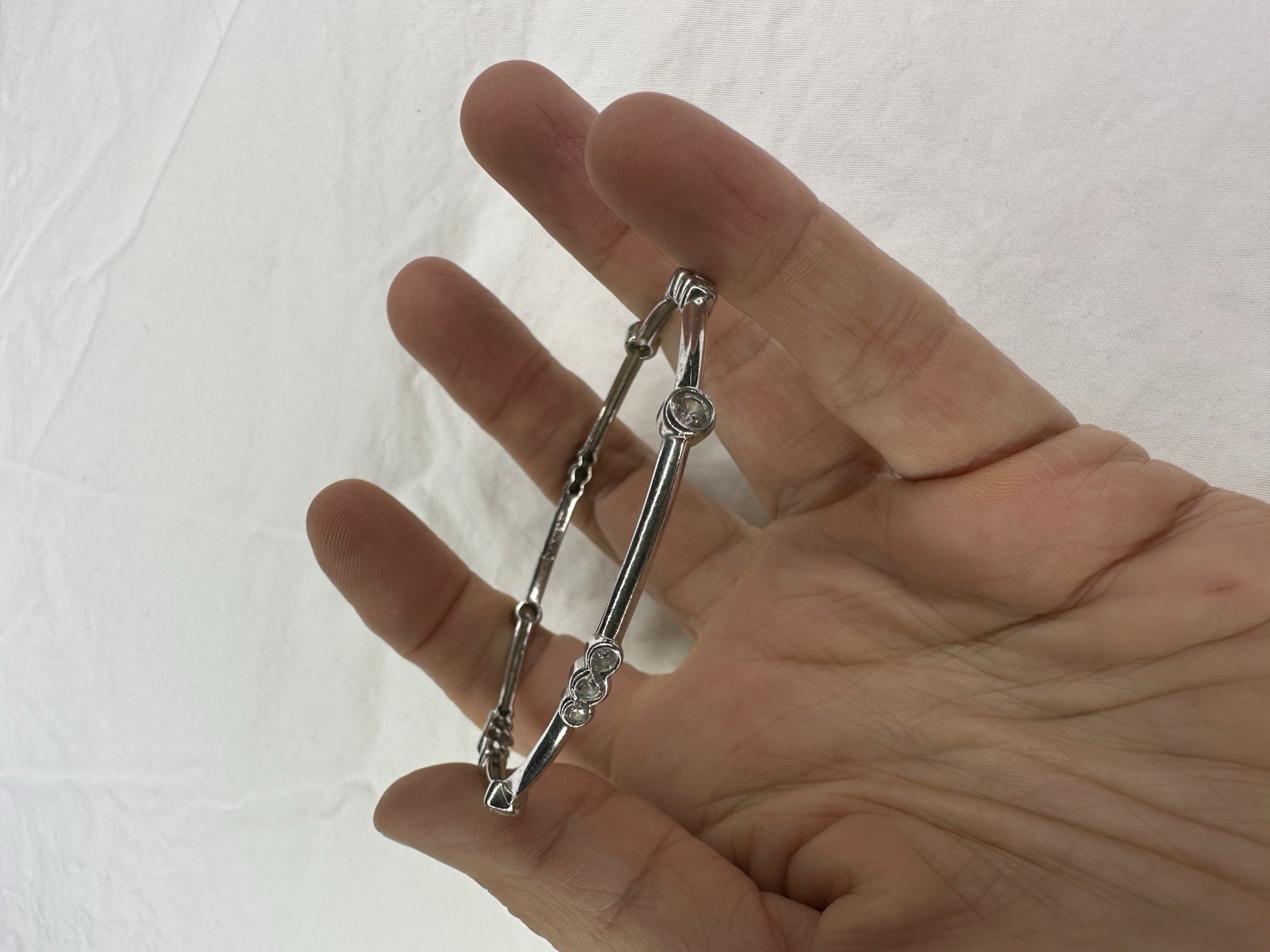 Sterling Silver Bangle Solid Crystal 925 Signed R… - image 12