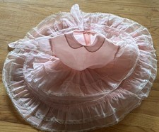 50 s VTG Pink Organdy Lace Fit N Flare Tiered Girls Dress Pouf Sleeves 4/5