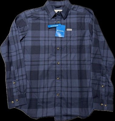 Columbia Mens Vapor Ridge III LS 97% Cotton Button Down BluePlaid Shirt Sz S NWT