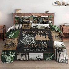 Size Comforter Set with 2 Pillowcases, Retro Mountains Gray Queen Hunting Deer