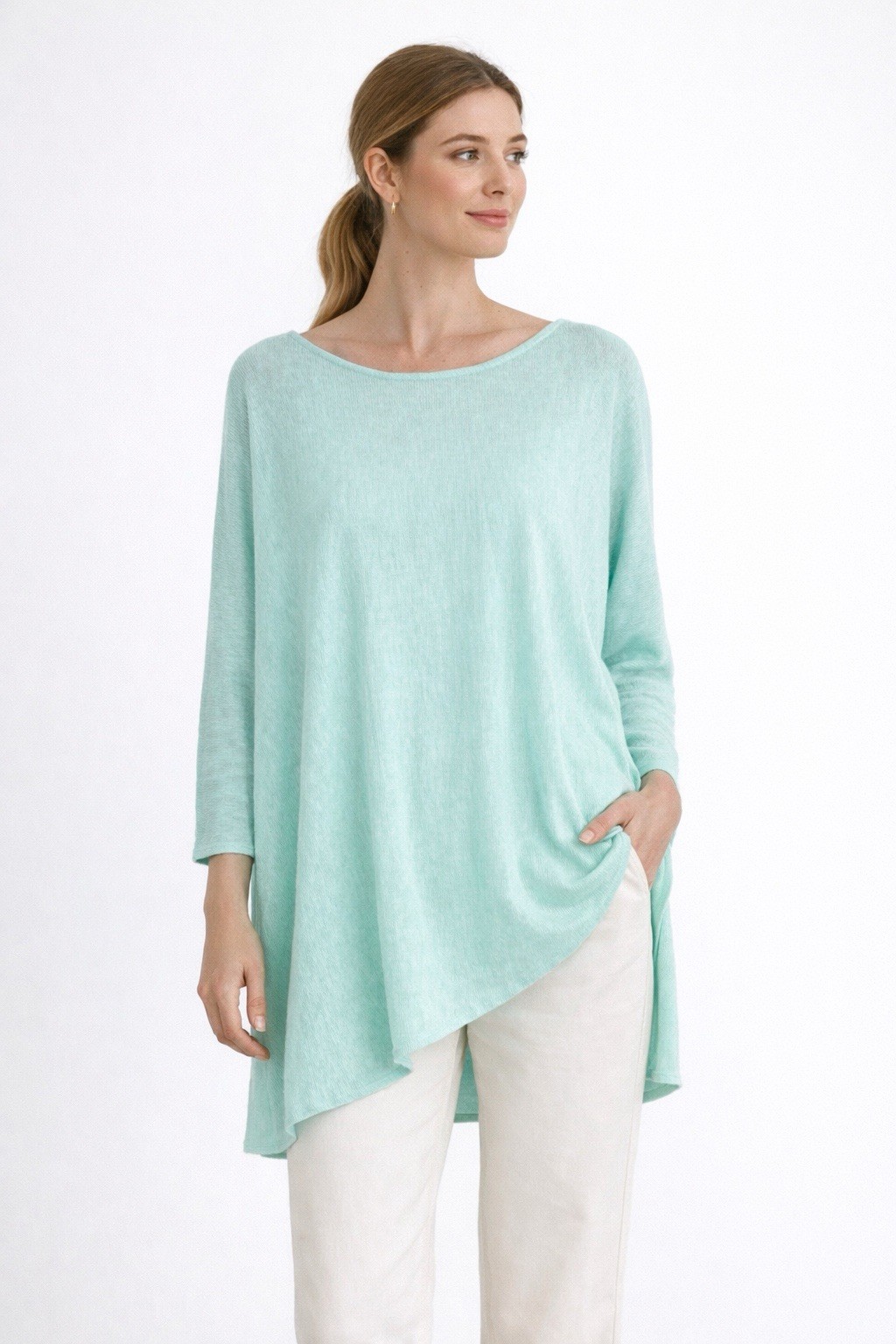 Eileen Fisher Linen Top XL Italian Yarn Mint Quiet Luxury Coastal Capsule Resort