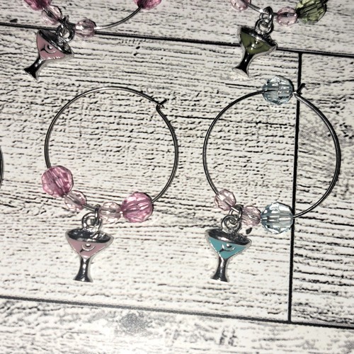 12 Pc Martini Wine Glass Charms Beaded Colorful Dangling Party Marker Identifier - Picture 9 of 11