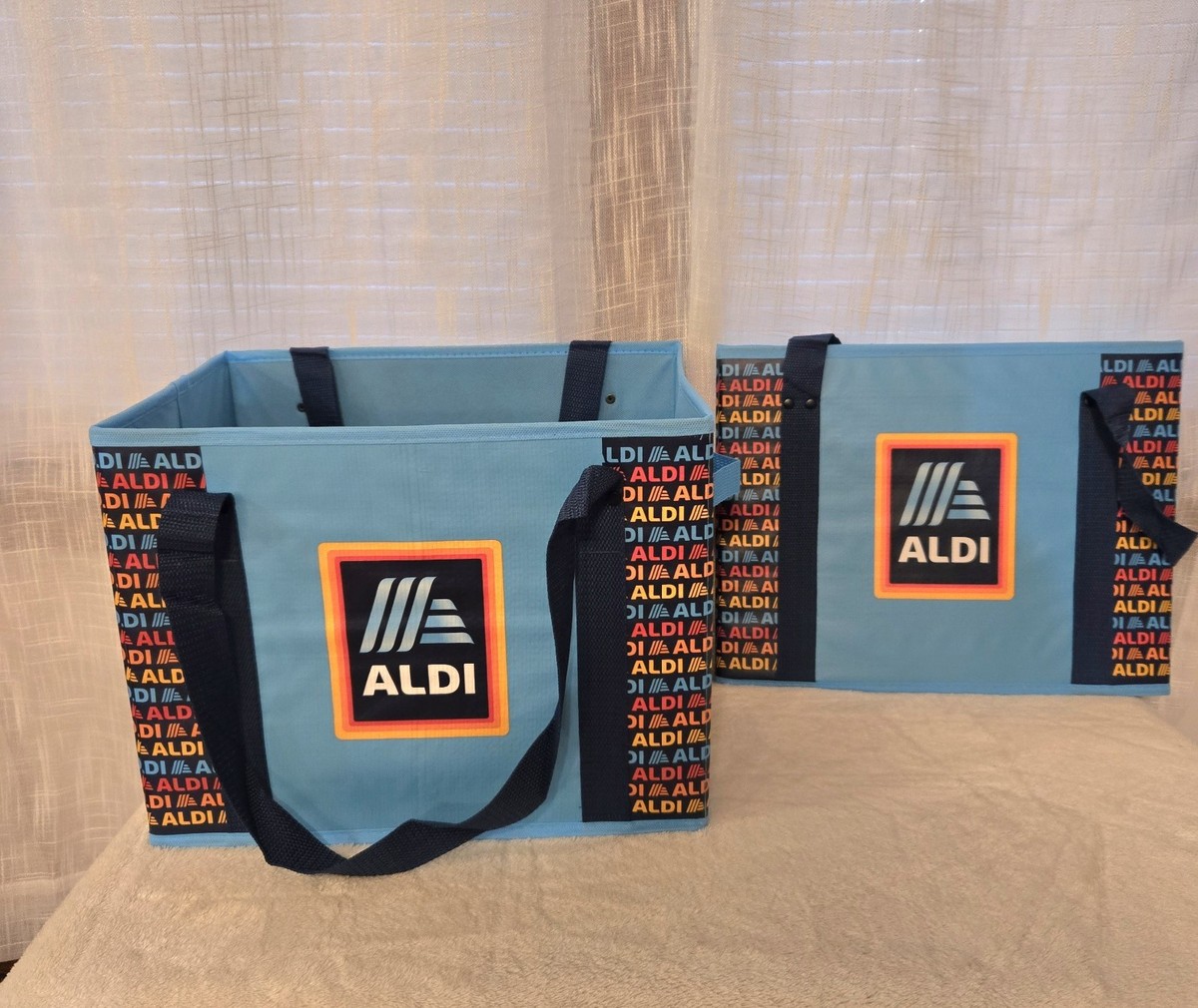 ALDI 2 Collapsible Box Bags 14x10x11 Blue Navy Rainbow | eBay